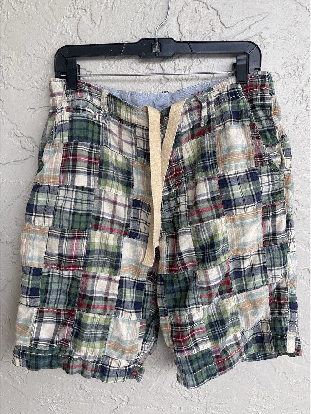 J Crew Shorts Men's 32W Multicolor Madras Plaid Patchwork Field Shorts.